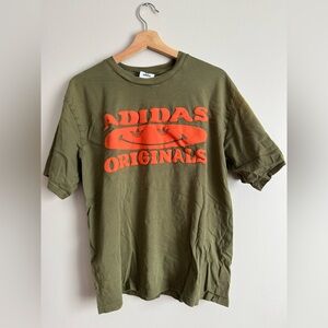 Adidas Originals Smiley Face Puff Print Graphic Tee Men's Large Olive Green